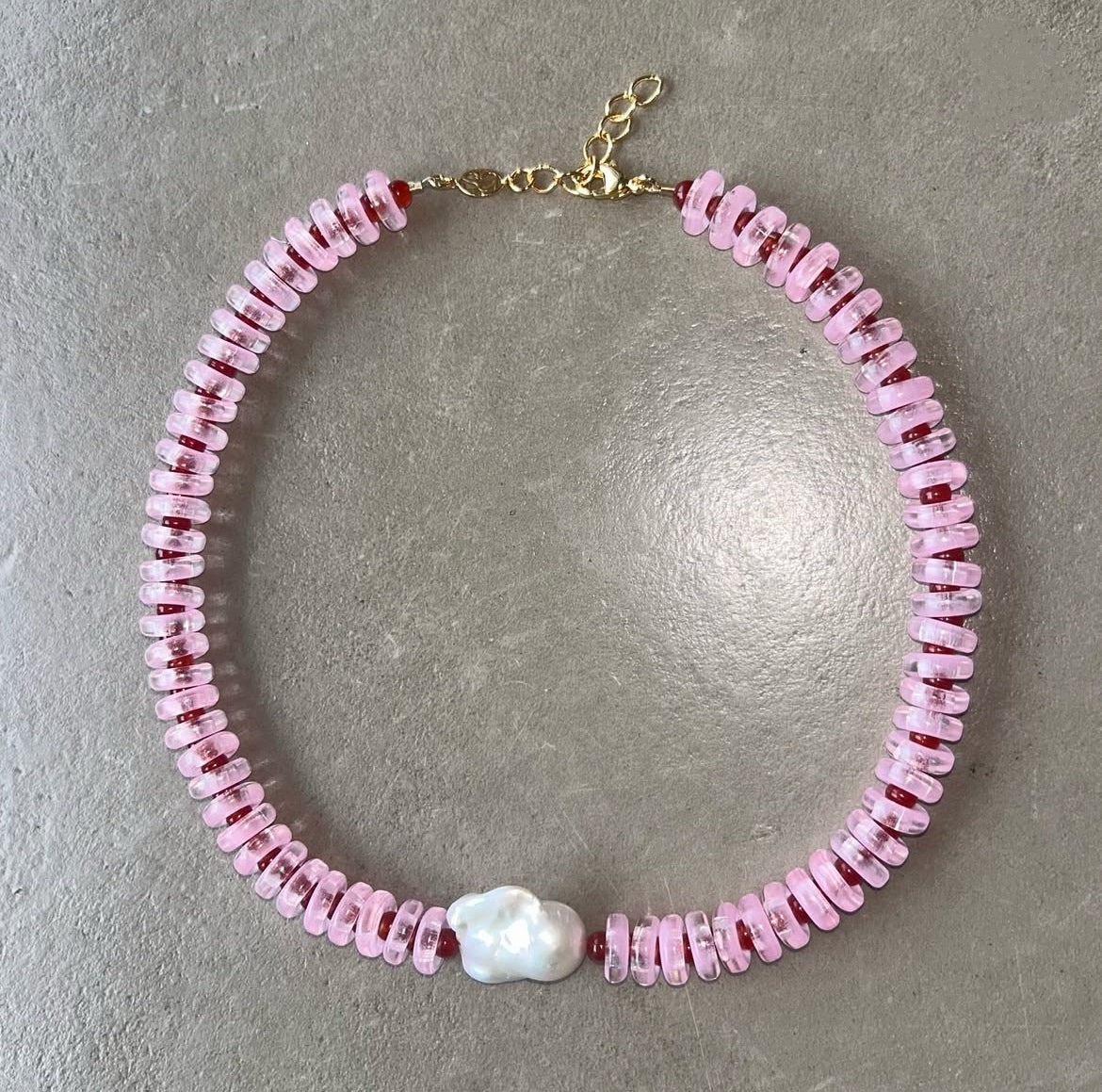 Rondelle Wave Necklace / Pink*Red