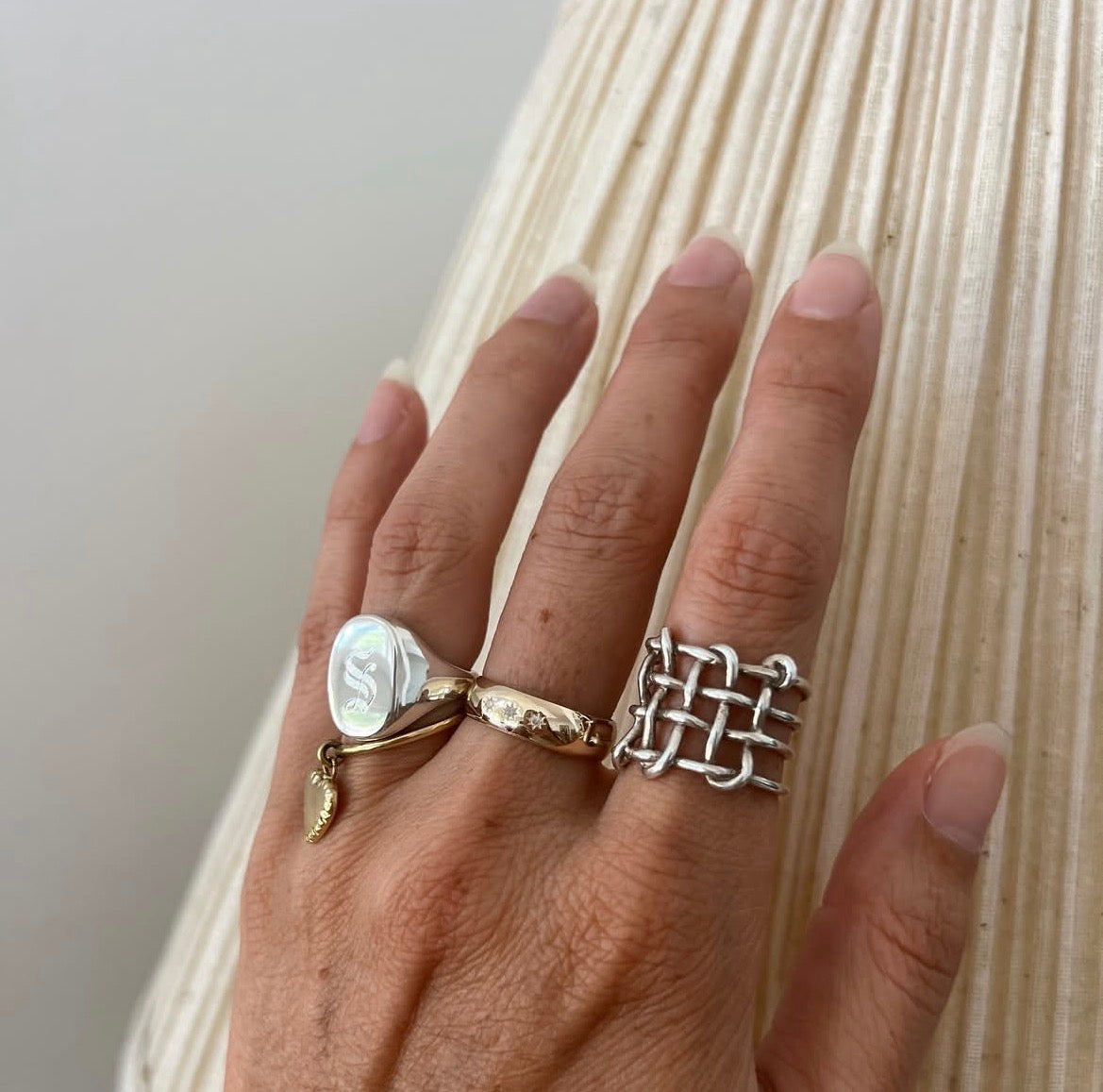 Louise Check Ring / Silver