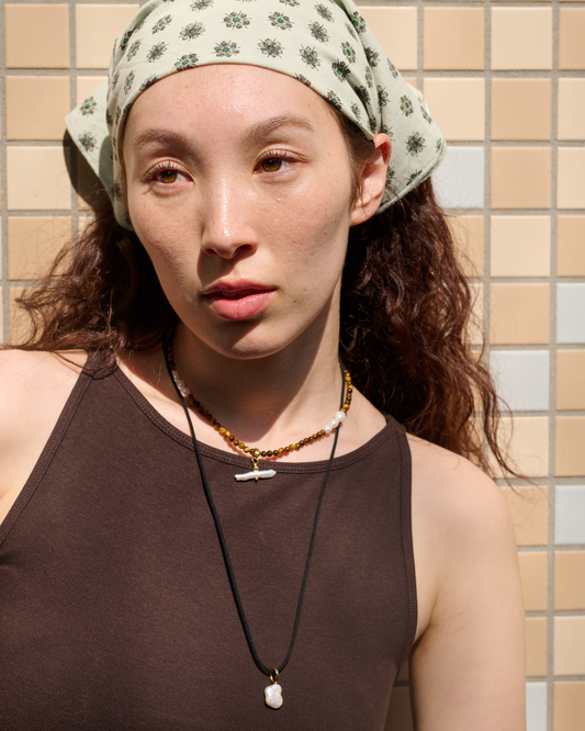 Pearl T Bar Necklace / Tiger Eye