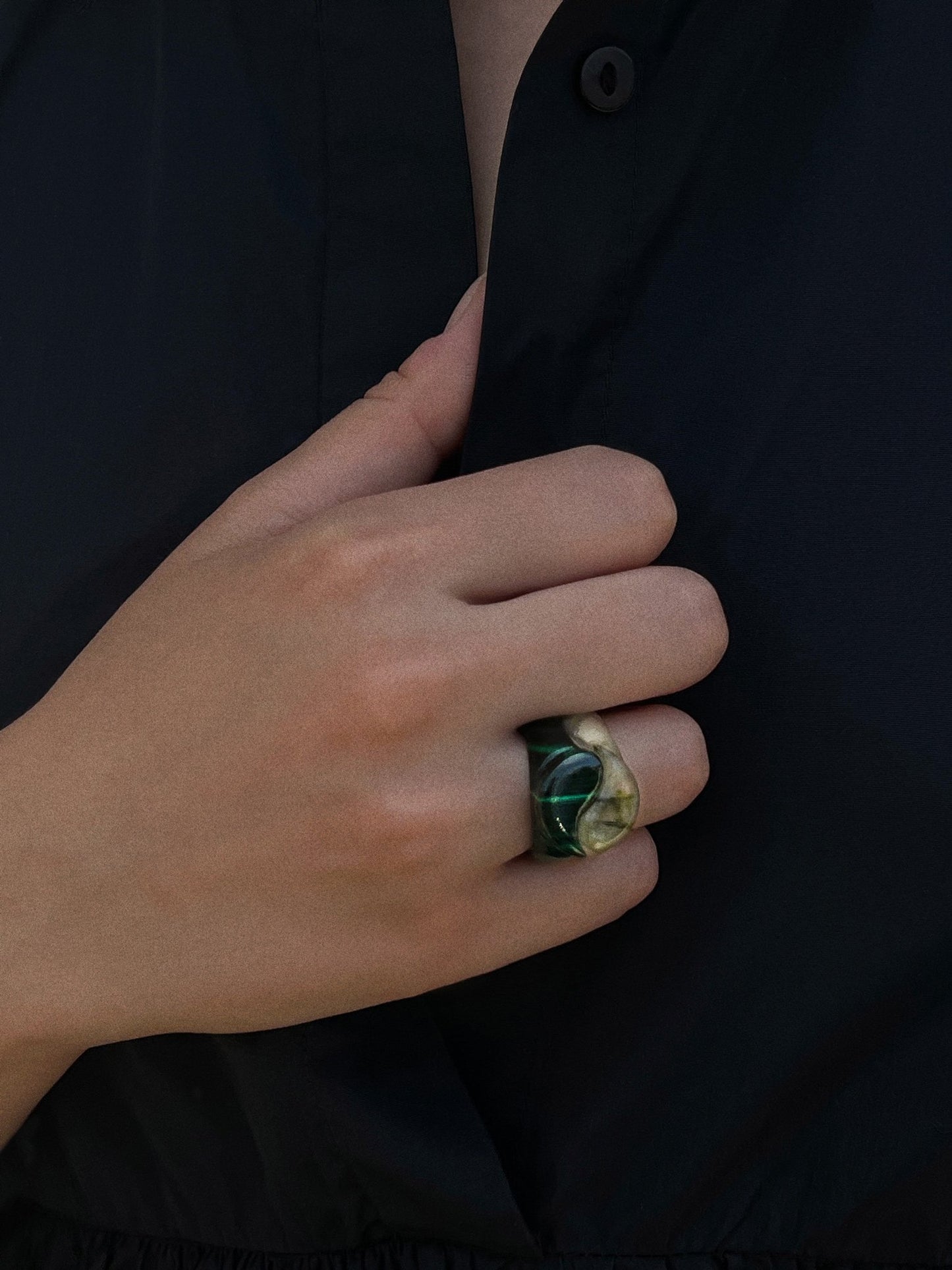 Stone Yin Yang Ring Set / Green
