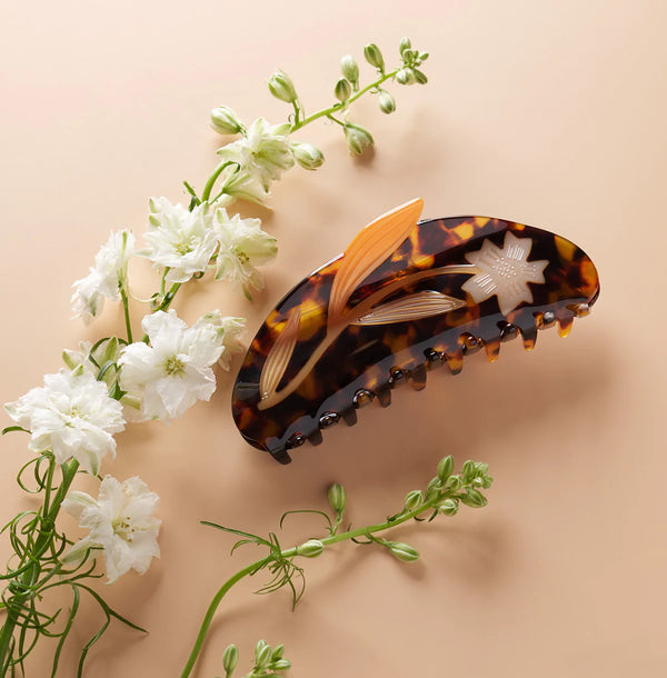 Flower Claw Clip Long / Brown
