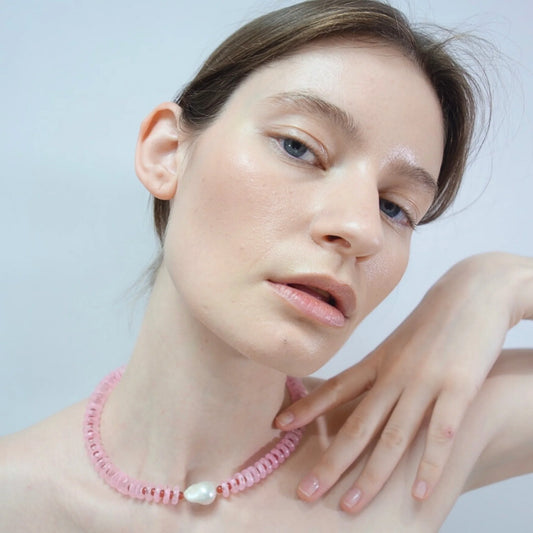 Rondelle Wave Necklace / Pink*Red