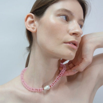 Rondelle Wave Necklace / Pink*Red