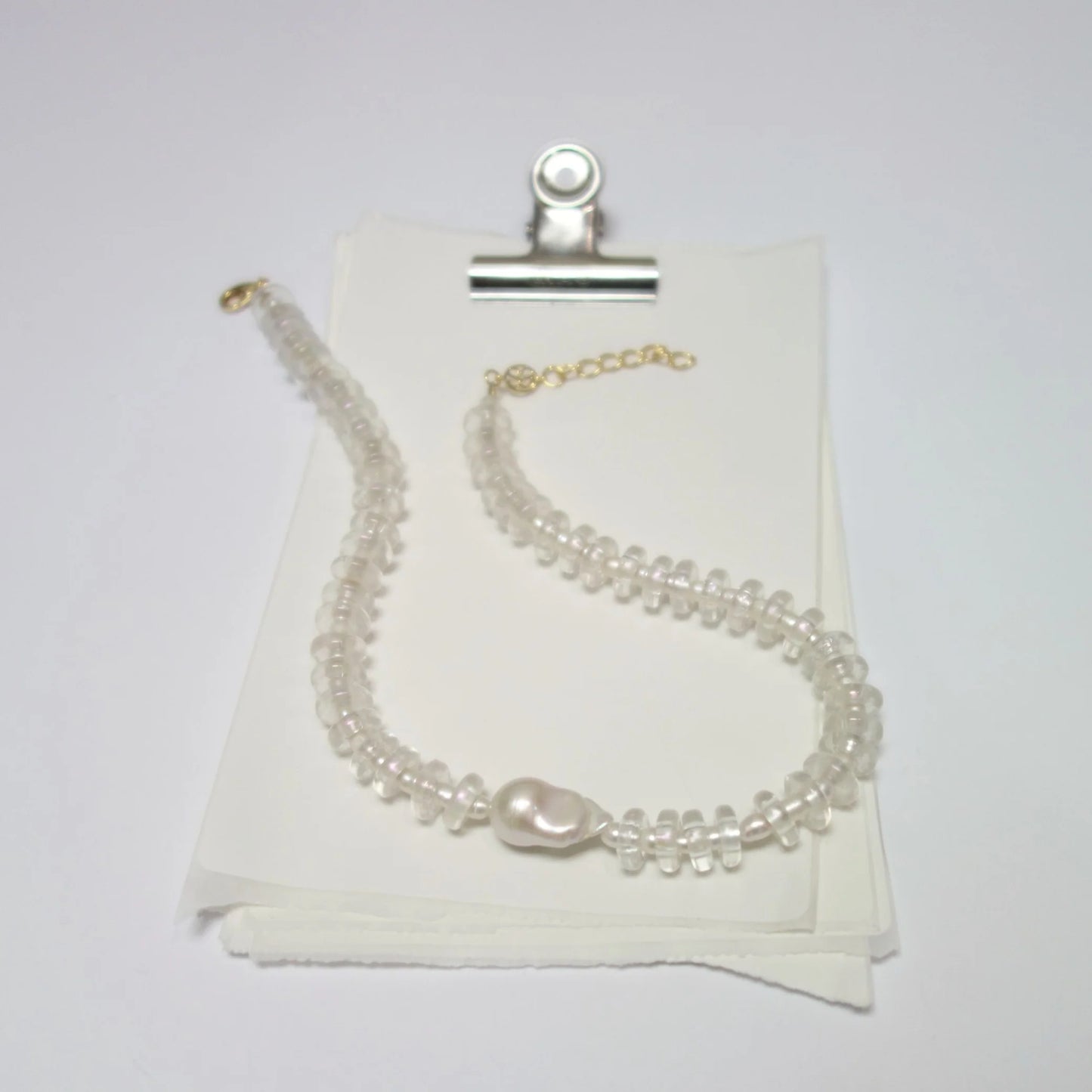 Rondelle Wave Necklace / Clear*Pearl