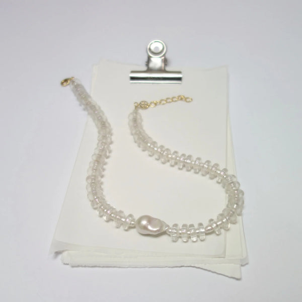 Rondelle Wave Necklace / Clear*Pearl