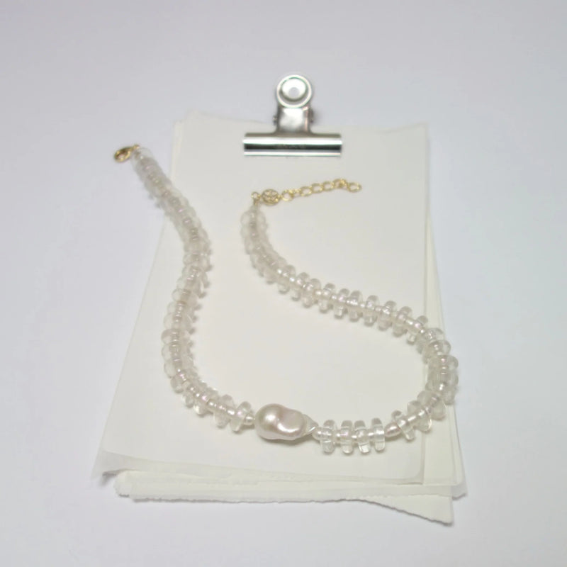 Rondelle Wave Necklace / Clear*Pearl