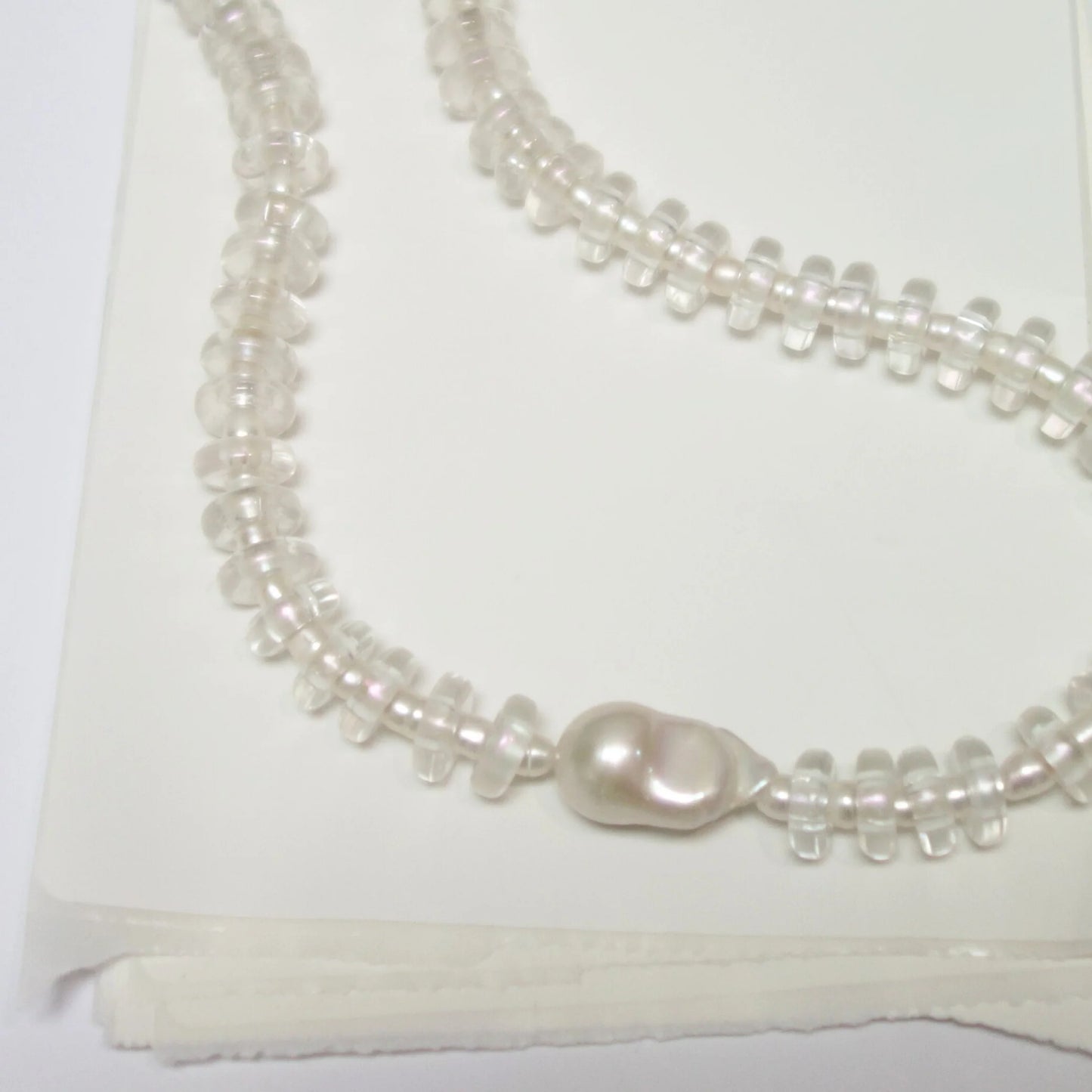 Rondelle Wave Necklace / Clear*Pearl