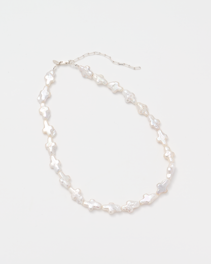Cross Pearl Necklace / Silver