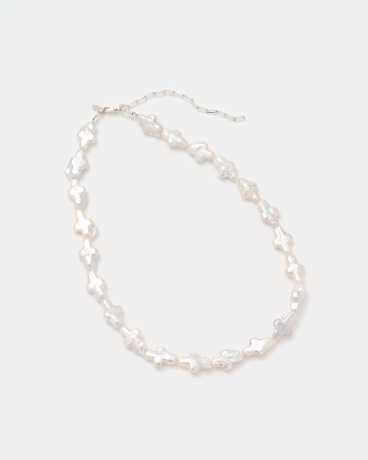 Cross Pearl Necklace / Silver