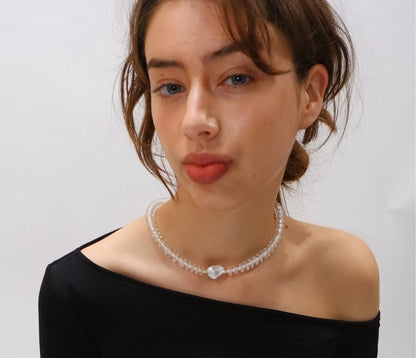 Rondelle Wave Necklace / Clear*Pearl