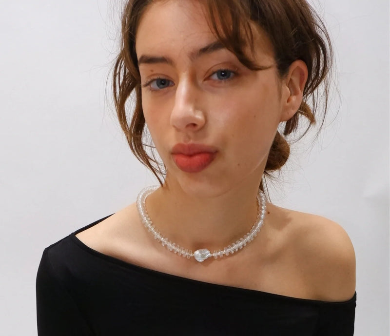 Rondelle Wave Necklace / Clear*Pearl