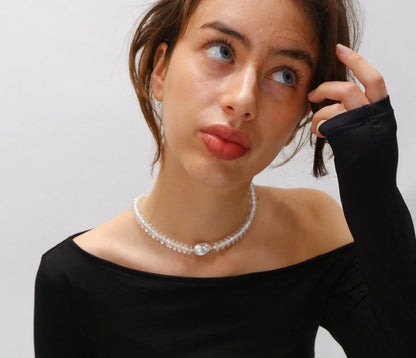 Rondelle Wave Necklace / Clear*Pearl