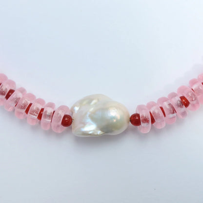 Rondelle Wave Necklace / Pink*Red