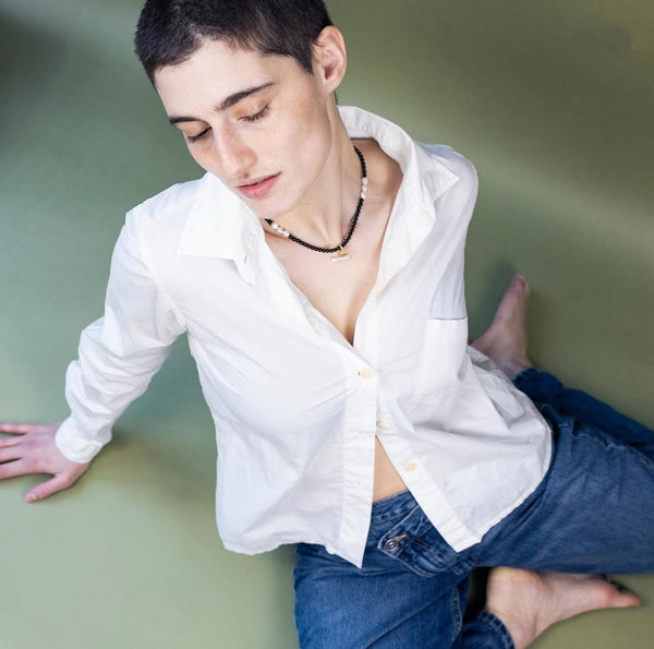 Pearl T Bar Necklace / Black Onyx