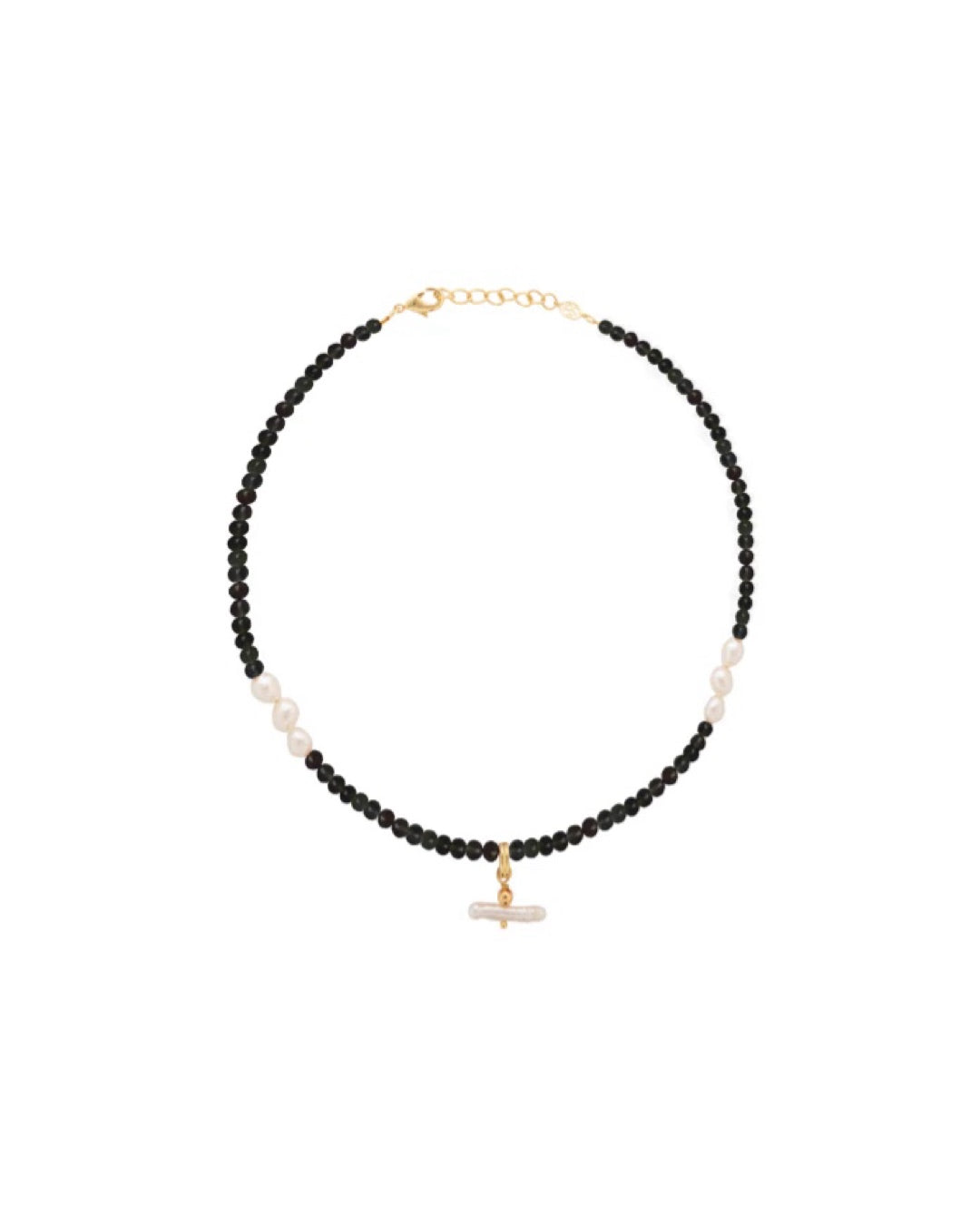 Pearl T Bar Necklace / Black Onyx