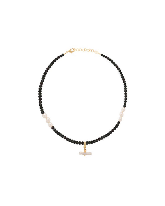 Pearl T Bar Necklace / Black Onyx