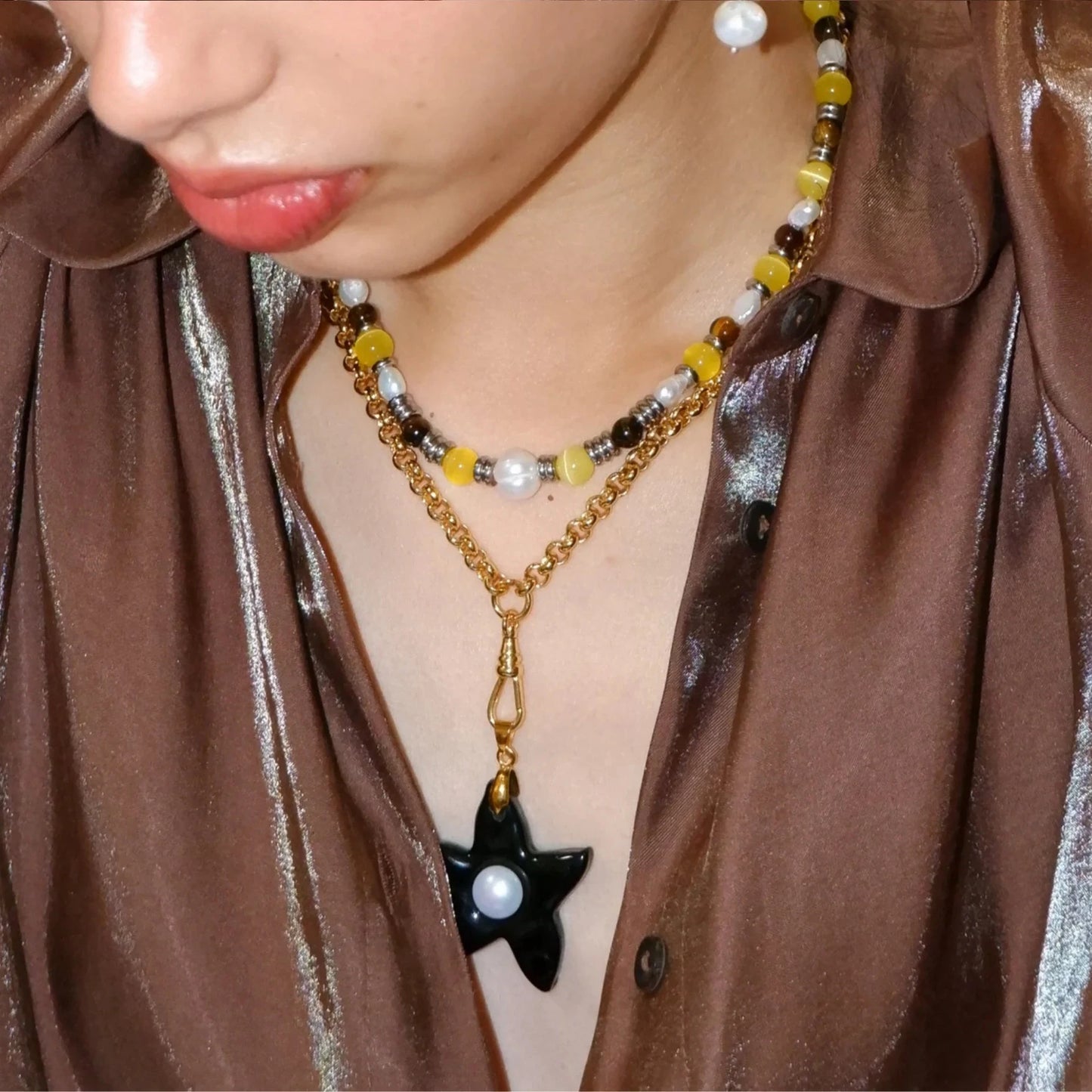 XL Star Belcher Chain Necklace / Black