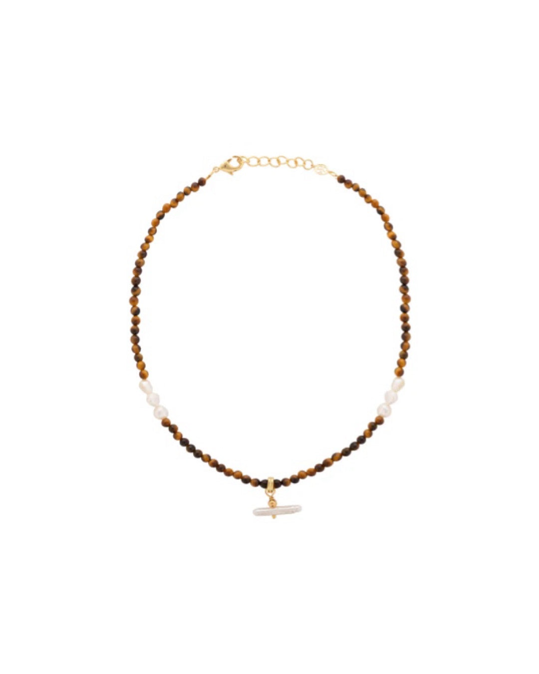 Pearl T Bar Necklace / Tiger Eye