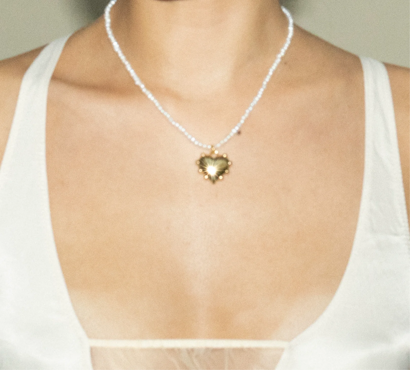 Milagros Heart & Pearl Necklace