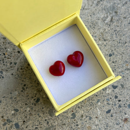 Love Glass Studs / Red