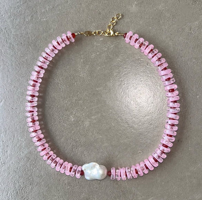 Rondelle Wave Necklace / Pink*Red