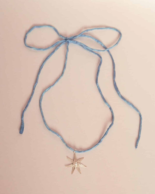 Atlas Silk Necklace / Light Blue*Silver