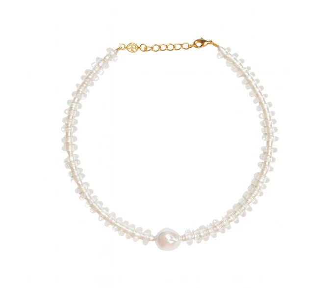 Rondelle Wave Necklace / Clear*Pearl