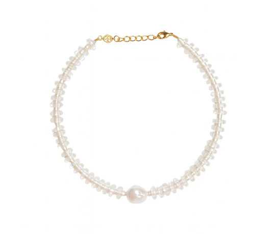 Rondelle Wave Necklace / Clear*Pearl