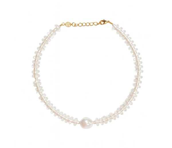 Rondelle Wave Necklace / Clear*Pearl