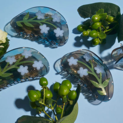 Flower Claw Clip L / Clear Marble