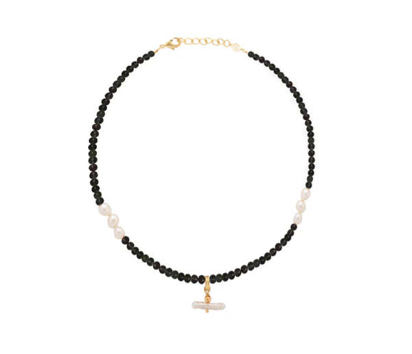 Pearl T Bar Necklace / Black Onyx