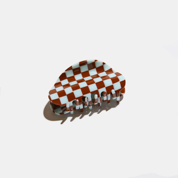 NEW Checker Claw Clip / Mint × Brown