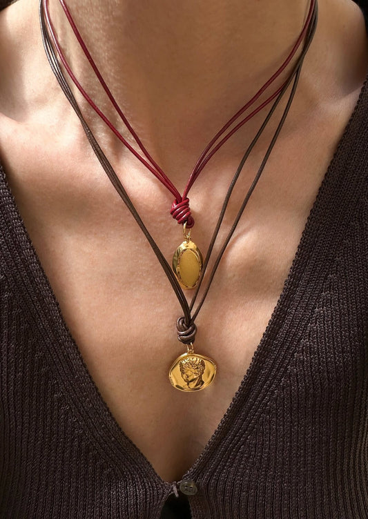 Angel Oval Leather Necklace