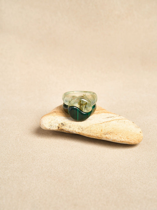 Stone Yin Yang Ring Set / Green