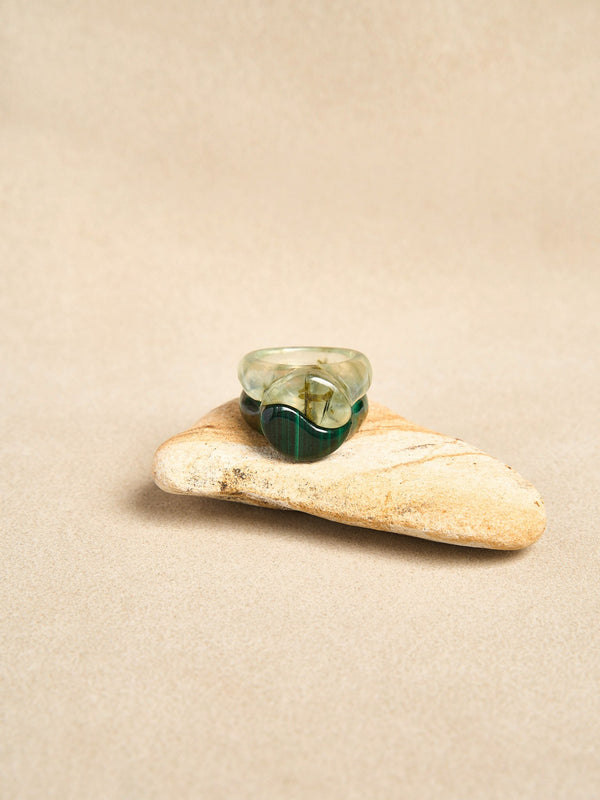 Stone Yin Yang Ring Set / Green