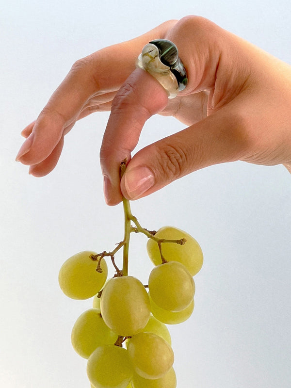 Stone Yin Yang Ring Set / Green