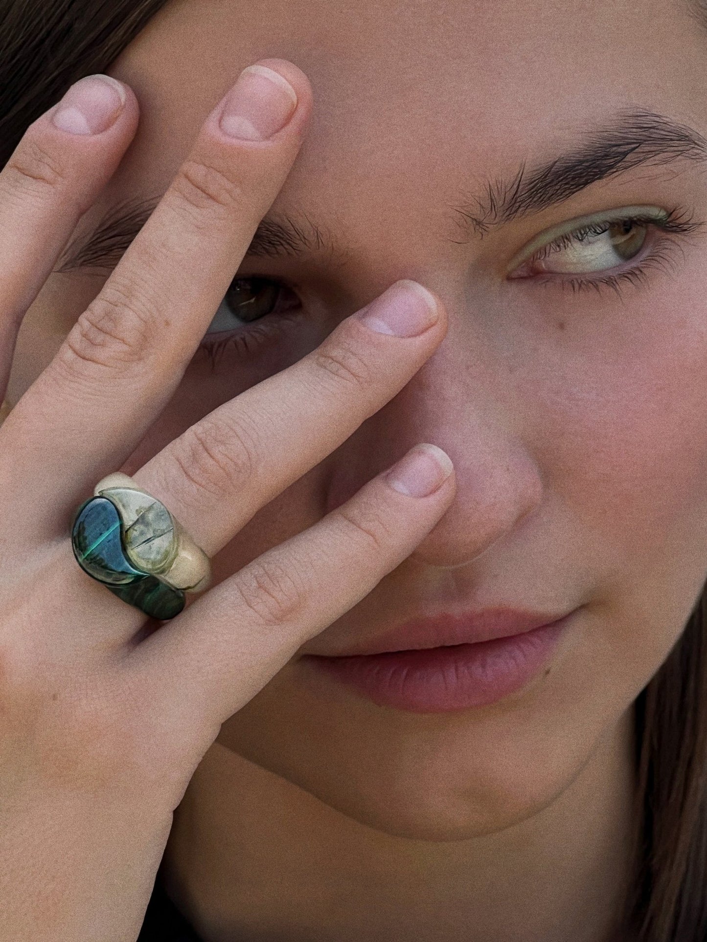 Stone Yin Yang Ring Set / Green