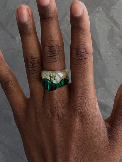 Stone Yin Yang Ring Set / Green