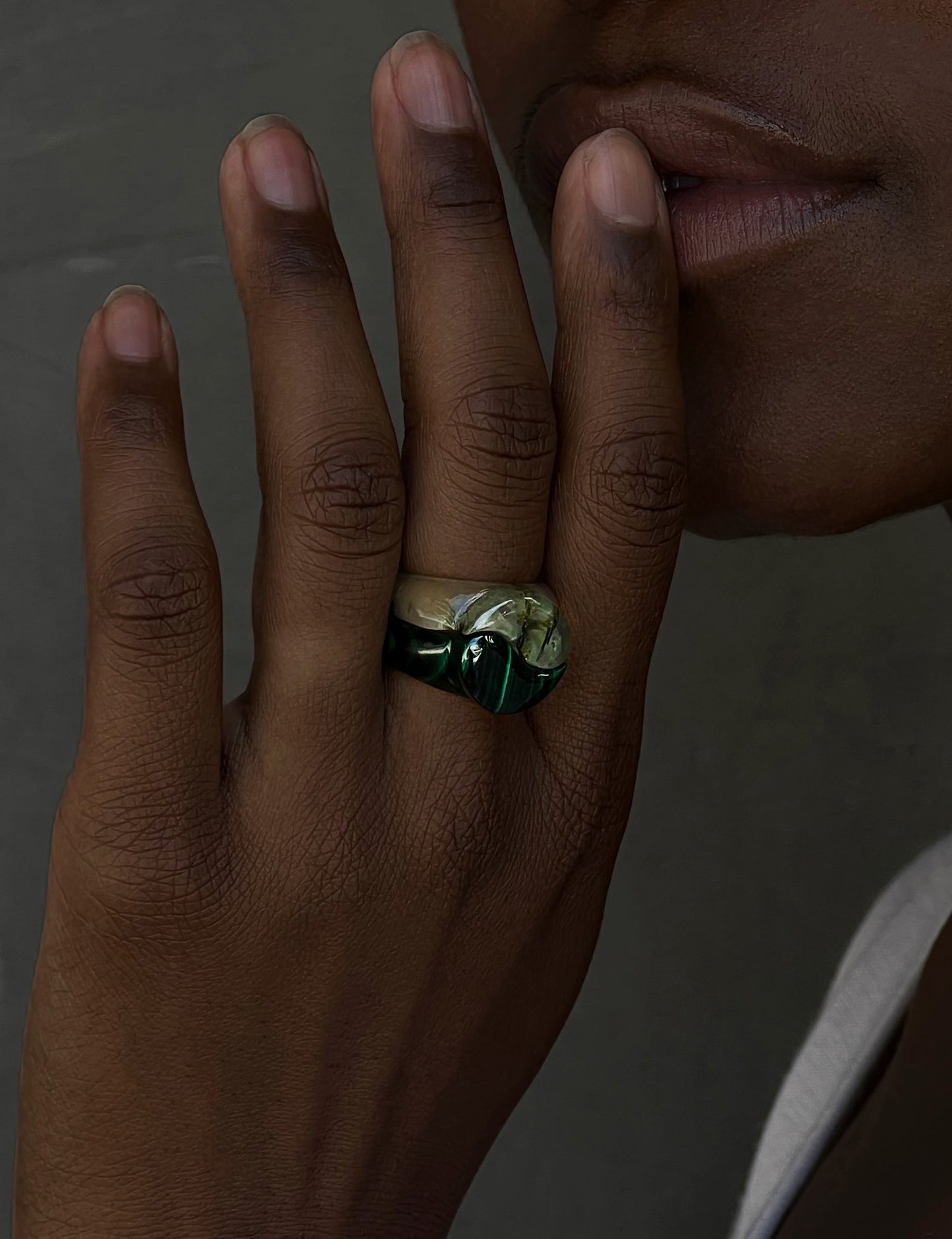 Stone Yin Yang Ring Set / Green