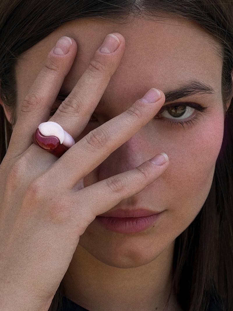 Stone Yin Yang Ring Set / Pink