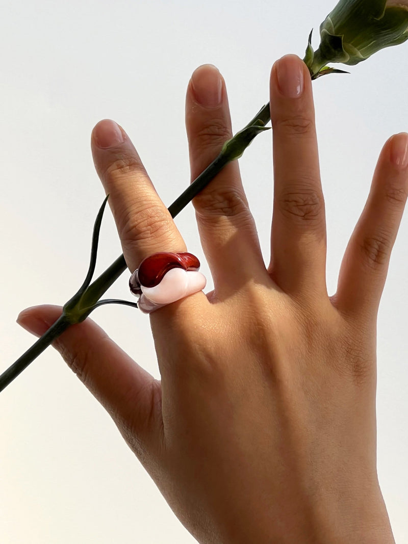 Stone Yin Yang Ring Set / Pink