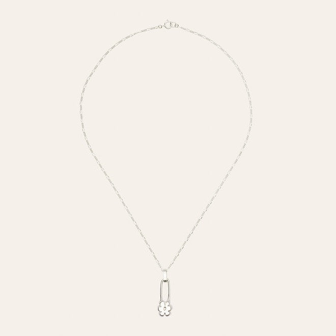 Flower Pin Necklace / Silver