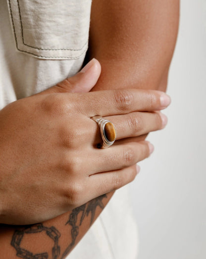 Column Tigers Eye Ring