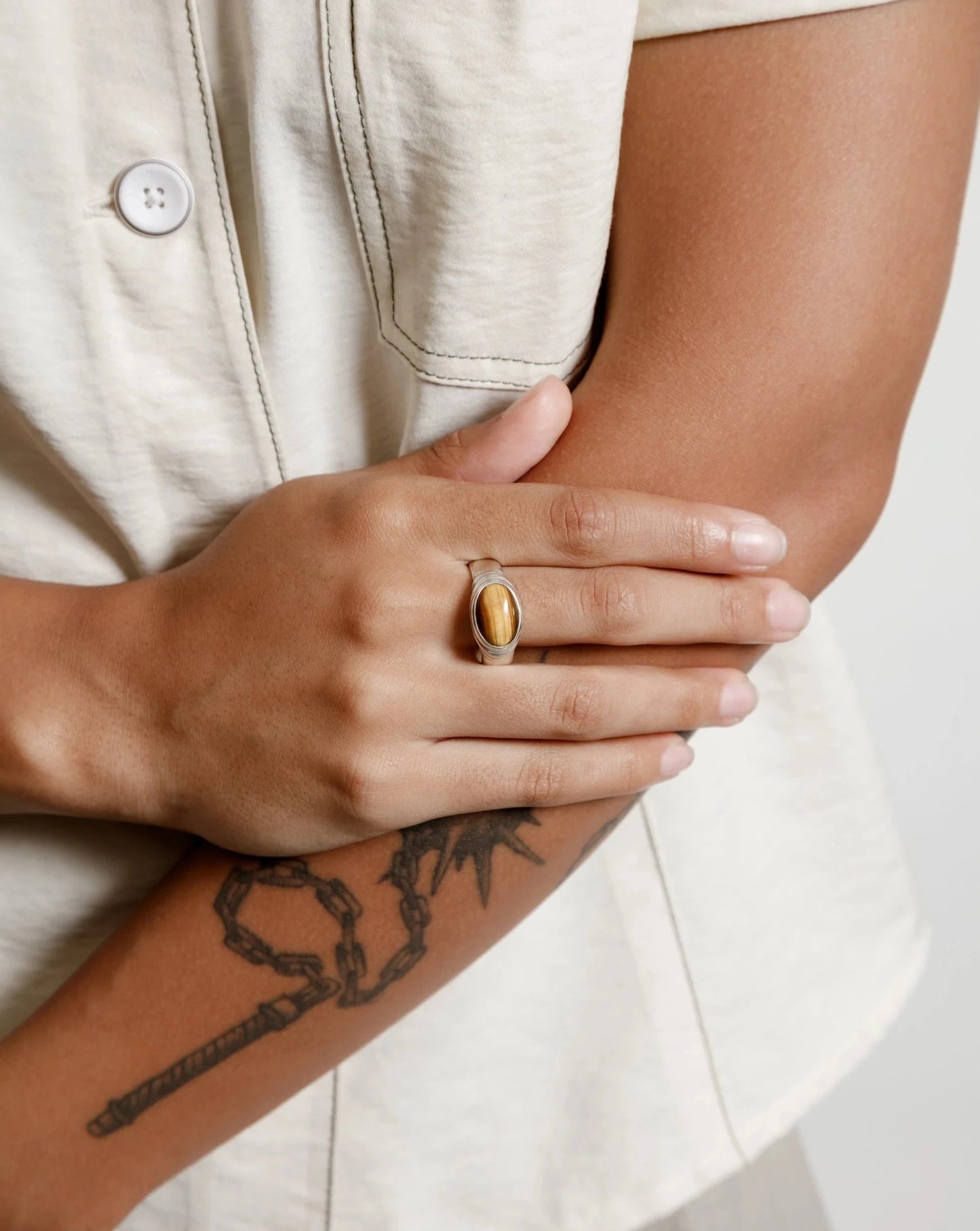 Column Tigers Eye Ring