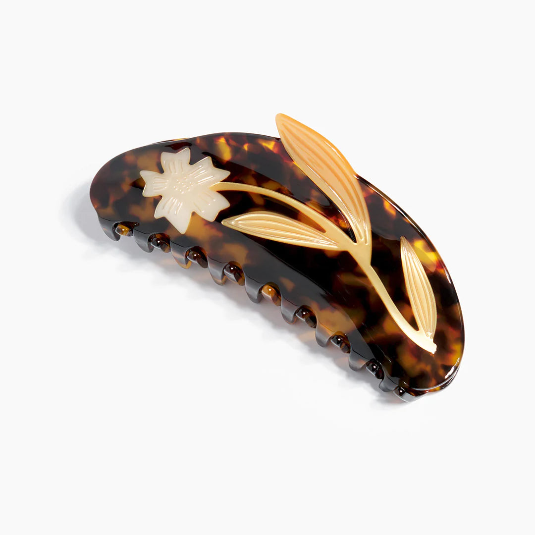 Flower Claw Clip Long / Brown