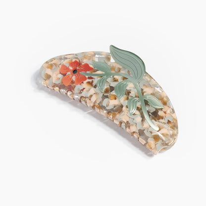 Flower Claw Clip Long / Beige Mix